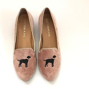 Jack Rogers Pink Velvet Embroidered Dog Loafers